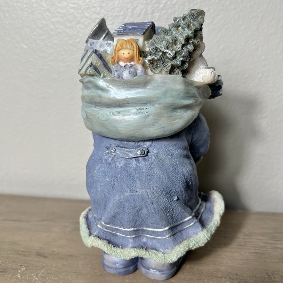 Vintage Blue Santa Claus w/ Toy Bag Figurine Resin Winter Father Christmas 7.25" - Picture 3 of 6